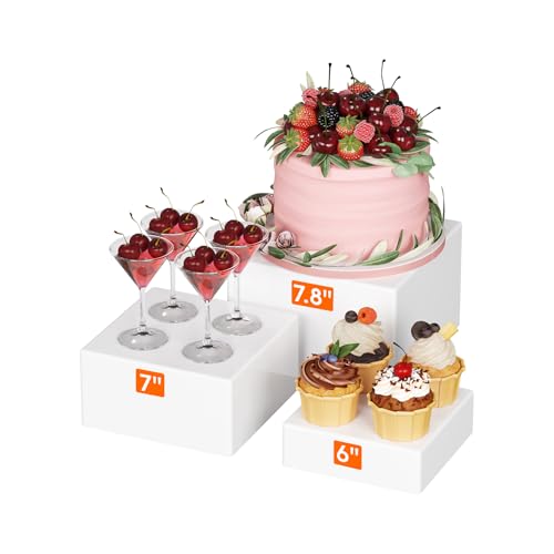 Lifewit Buffet Risers and Stands Up to 7.8', Food Risers for Buffet Table, Catering Dessert Cake Stand for Party, Collectibles Jewelry Display Stand, White Cube Boxes Nesting Risers, 3 PCS