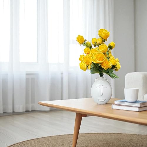 Image of Garden Art Artificial Small Rose Flower Bunch (Pack of 1) | 5 Heads with 15 Flowers & Buds, 35 cm Faux Rose Bouquet for Home Decor, Wedding & Table Decoration (Yellow)