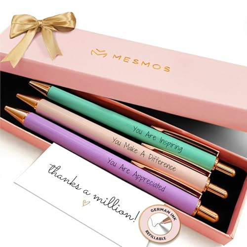 MESMOS 3pcs Fancy Pens, Teacher Appreciation Gifts for Women, Difference Maker Gift, Thank You Teacher Gift Pens, Best Teacher's Gifts Supplies, Aesthetic Nice Pen Set, German-Ink 1mm Swiss-Tip