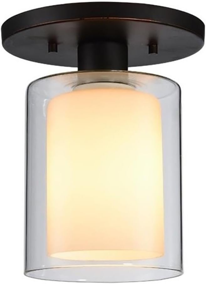 Pemberly Row Contemporary Semi-Flush Ceiling Light, Bronze Finish, Opal Glass Shade, 8.5" H x 5.5" W x 5.5" D, 1-Light Fixture, Steel Construction, UL Listed for Indoor Room Lighting