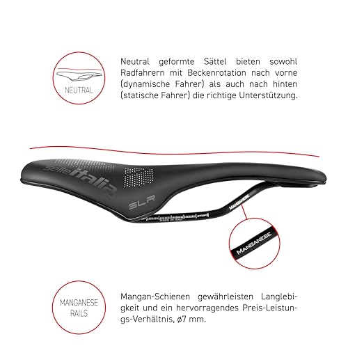Selle Italia SLR Boost KC TM Superflow – Fahrradsattel mit klassischem SLR-Design, Gelkomfort & Superflow Loch, Chrom-Mangan Rahmen – Größe S3, Schwarz/Rot