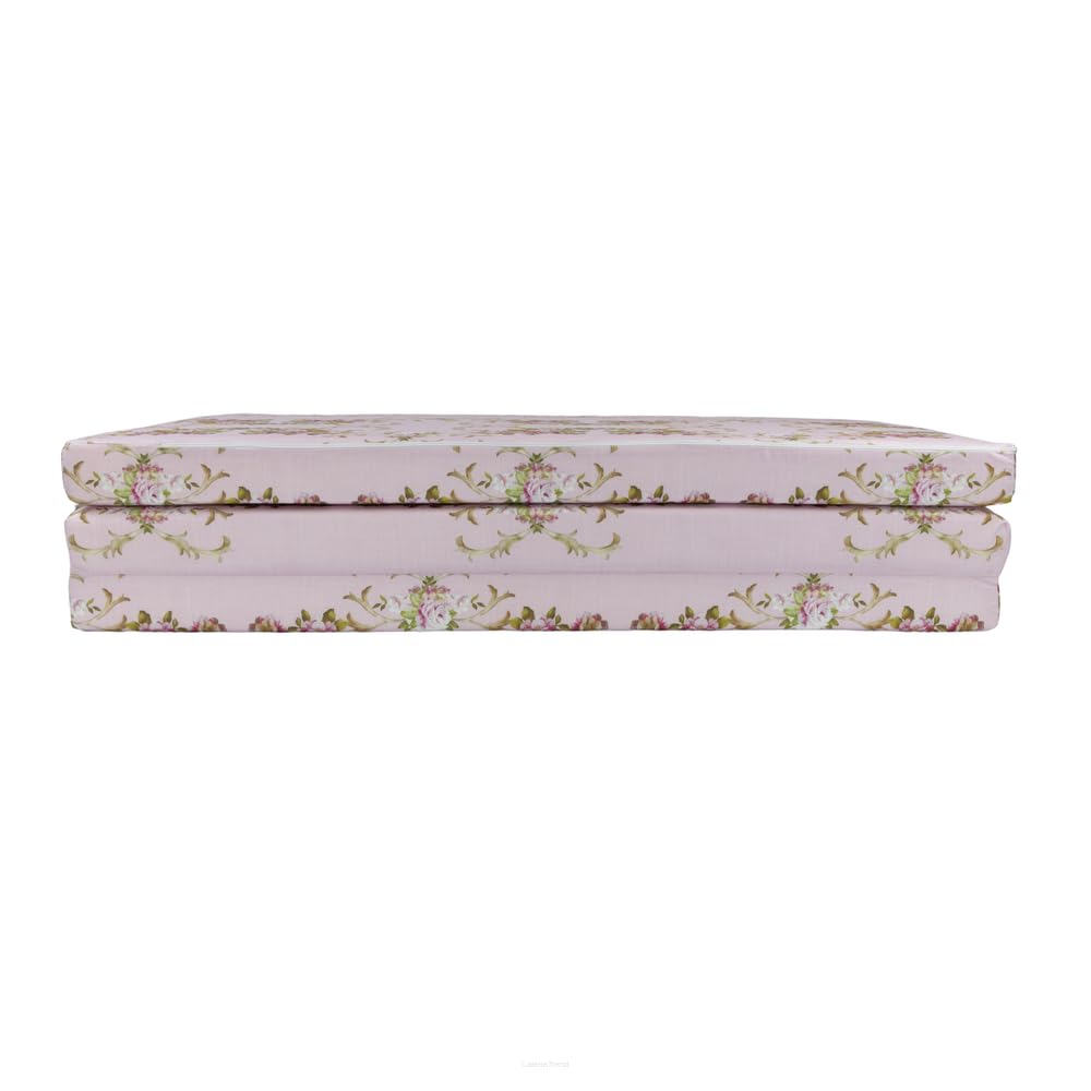 FORTISLINE Matelas pliable de voyage XL - Motif roses et fleurs - 195 x 120 x 8 cm - Avec sac cadeau - Matelas pliant pour invités - Certifié Oeko-Tex - Housse amovible - Mousse