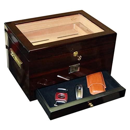 EWT High Gloss 100CT Cigar Display Humidor with Accessory Drawer and Pickup Tray (70~120 Cigars)