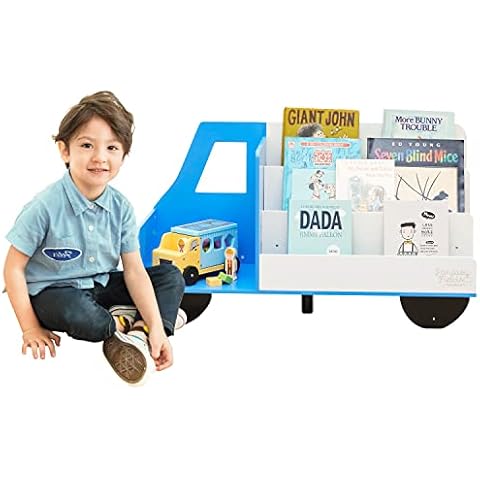 Fantasy Fields Toddler Storage Kids Bookcase 3-Tier Truck Display Bookshelf, Blue and White Cover