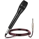 LiNKFOR Micrófono Dinámico Cardioide con Cable XLR de 5m Micrófono de Mano Compatible con Máquina de Karaoke Amplificador Altavoz para Fiestas DJ Bodas