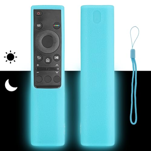 Funda para Mando a Distancia de Silicona Compatible con Samsung BN5901358B BN5901363J BN5901363B BN5901311B TV Mando a Distancia Cubierta Protectora a Prueba de Choques con Cordón (Azul Fluorescente)