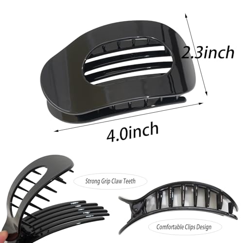 4 PCS Flat Hair Clips for Women, Ergonomic Curved Claw Clips for Thick Thin Curly Hair, Strong Hold No Slip Grip Claw Clips for All Hair Textures