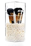 PuTwo Makeup Brush Holder with 1500 Pearls, Transparent Makeup Organiser, Hexagon Makeup Brush Organiser, Makeup Brushes Holder with Lid, Makeup Storage for Countertop, Vanity
