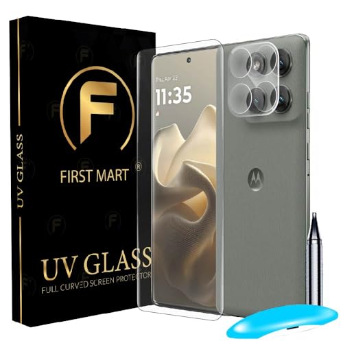 Image of FIRST MART HD+ UV Tempered Glass for Motorola Edge 60 Pro With Clear Camera Lens Protector & Installation Kit | Edge-to-Edge, Case-Friendly, Scratch Resistant | Pack of 1