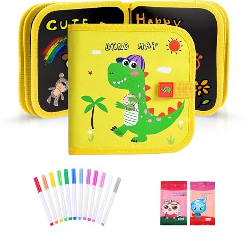 Libro da colorare lavabile, per bambini, portatile, graffiti, giochi a partire dai 2 ai 4 ai 5 – 6 anni, Doodle Pad con 12 matite colorate, lavabile, portatile, riutilizzabile, 14 pagine