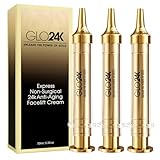 GLO24K Instant Facelift Cream with 24k Gold, Hyaluronic Acid, Peptides, and Vitamins. Value Pack of 3. A powerful non-invasive alternative to injections.