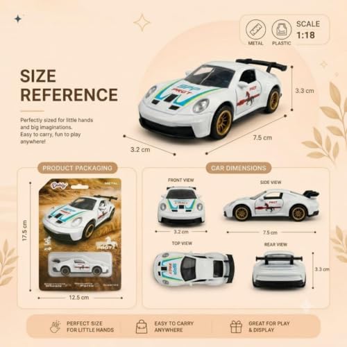 Image of 1:64 Scale White Die Cast Metal Sports Car Model Toy Premium Collectible Miniature Replica with Realistic Detailing, Smooth Free Rolling Wheels for Display, Collection and Gift