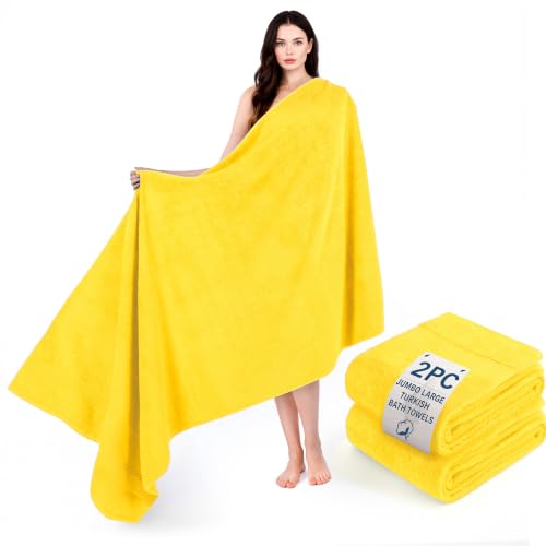 Image of Cotton Paradise 100% Cotton Turkish Towel Set, Soft Absorbent Quick Dry, 2 Piece 35x70 Bath Sheet Set, Yellow