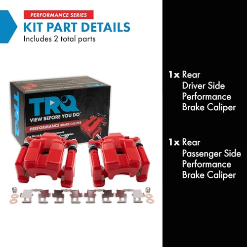 Image of TRQ Rear Brake Caliper Set Painted Red Brackets Compatible with 2007-2012 Lexus ES350 2008-2012 Toyota Avalon 2007-2011 Camry