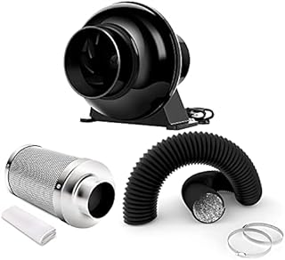 iPower 4 Inch 195 CFM Inline Fan Circulation Vent Blower, Air Carbon Filter and 8 Feet Flexible Ducting for Grow Tent Ventilation, Exhaust, HVAC Heating Cooling