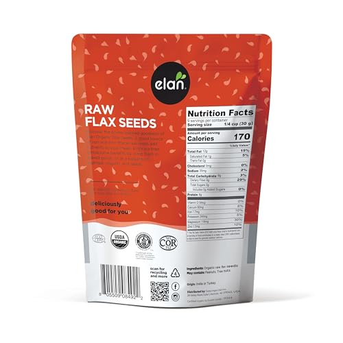 Elan Organic Flax Seed, 9 oz, Whole Seeds, Raw Seeds, Non-GMO, Vegan, Gluten-Free, Kosher, High in Fiber, Gels Easily