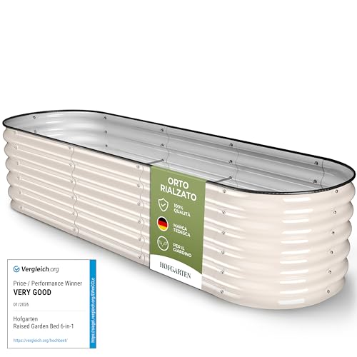 HOFGARTEN 200x60x42 cm Orto Rialzato da Esterno - Letto da Giardino 6-in-1 - Cassone per Aiuola in Acciaio Zincato con Fondo Aperto - Inossidabile & Durevole - Kit Fioriera per Terrazzo (Crema)