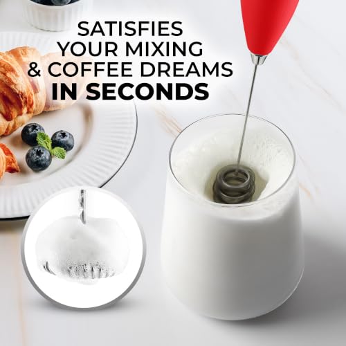Image of Zulay Kitchen Powerful Milk Frother Wand With Duracell Batteries - Ultra Fast Handheld Drink Mixer - Electric Whisk Foam Maker for Coffee, Lattes, Cappuccino & Matcha - Triple Whisk - Maroon Red