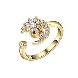 Adjustable Women's Band Birthstone Ring release Anxiety Open Flower and Bee Spinning Rings Girl's Ro