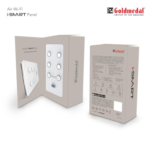 Image of Goldmedal Air 4M i-Smart Wi-Fi Panel with 4 Switches + 1 Fan Regulator + 1 USB Port with Fast Charging | Used by i-World, RF Remote, Voice, IOT, Tap Button | For smart Home & office - Absolute White