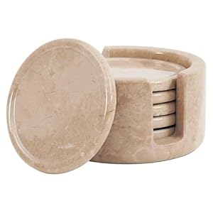Radicaln Marble Coasters Set with Holder 3.5” Inches Verona Handmade Coaster Set for Coffee Table – Stone Coasters for Drink, Coaster Set of 6 for Kitchen Table top & Home Decor