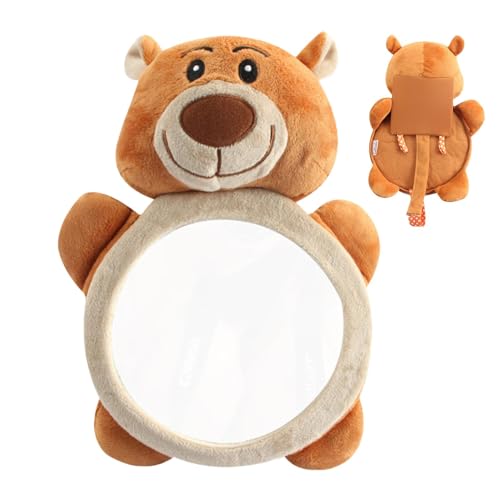 Hitburu Rétroviseur pour bébés en peluche pour la conduite, rétroviseur pour siège de voiture orienté l'arrière | Rétroviseur de voiture pour bébés, dessin animé mignon doux - Peluche incassable