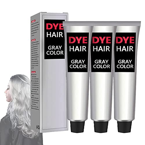 Silver Gray Natural Hair Dye Cream, Silver Gray Hair Dye Cream, Fashion Permanent Hair Dye Light Gray Silver Color Cream, Unisex Fashion Dye, for Women Men Party, Cosplay, Makeup (3PCS)
