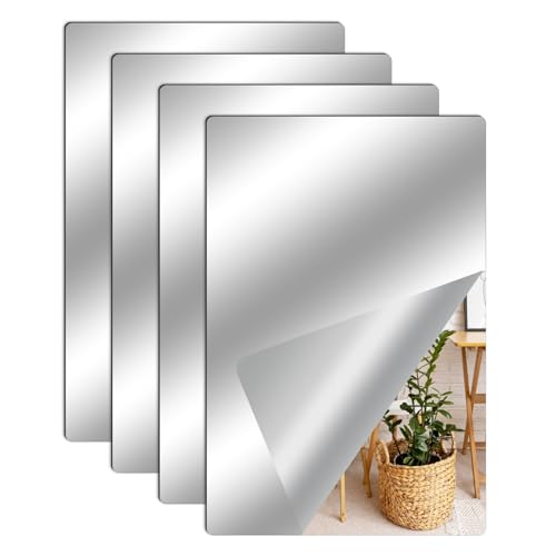 Image of Leikedun 4 Pack HD Self Adhesive Mirror, 30x20cm Adhesive Mirror Tiles 2MM Thick Acrylic Large Full Body Length Acrylic Mirrors Stickers for Home Decoration Gym Hallway