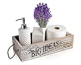 Bathroom Decor Box, 2 Sides with Funny Sayings -Perfect for Farmhouse Bathroom Decor, Rustic Bathroom Decor, Funny Toilet Paper Holder - Rustic White