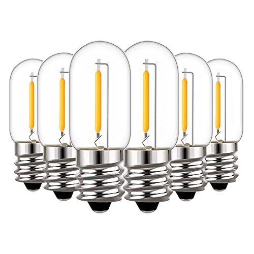 Lampadine a LED a candelabro E12, lampadine a luce notturna dimmerabili da 0.6 W Equivalente a 6 Watt T16 Lampadina a filamento LED E12 Base per lampadario 2700 K Bianco caldo 50 lm Confezione da 6
