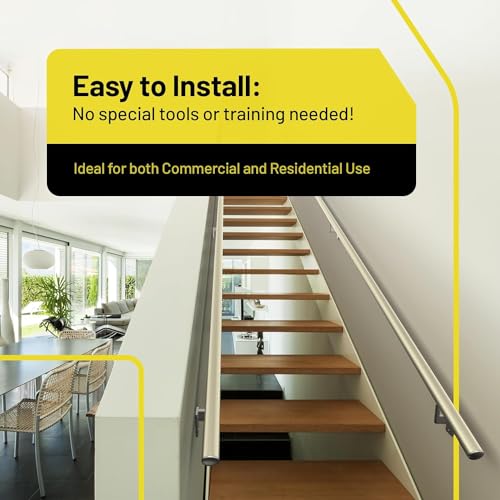 Promenaid 15ft Flush Handrail Kit - Silver - Complete Indoor/Outdoor Handrail for Stairs - 1.6" Round Anodized Aluminum Railing with 5 Silver Painted Pivoting Wall Brackets & Flush Endcaps - Thumbnail 7