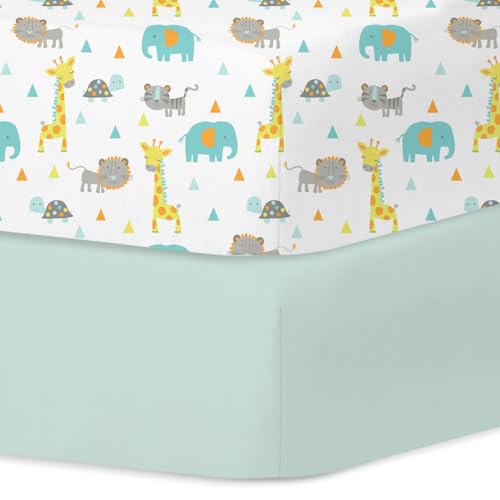 Image of Little Grape Land Crib Sheets for Girls and Boys, 2pk Baby Crib Fitted Sheet for Standard Size Crib and Toddler Mattress, Super Soft Baby Sheet, Green Dinosaur