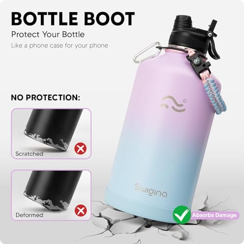 Image of Swigina [2-IN-1 LID] Gallon Insulated Water Bottle with Silicone Boot (48hrs Cold /24hrs Hot) - DIY Stickers, Leakproof, BPA Free, 128 oz