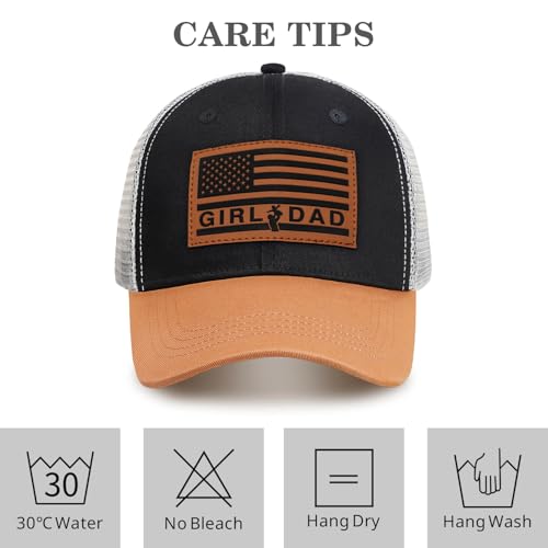 Image of Girl Father Daddy Dad Leather Patch Hat Birthday for Dad Papa from Daughter Son Adjustable Trucker Hat