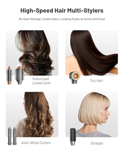 Image of Hot Air Styler & Hair Styler- High-Speed Hair Blow Dryer Brush, Fast Drying No Heat Damage Multi-Styler with Auto Wrap Curlers for Volumizing Curl Straighten Frizz-Free Styling with Travel Bag