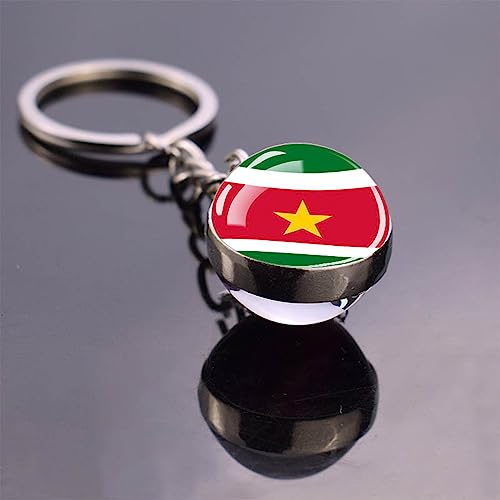 LODMLOER Porte-Clés Drapeau du Suriname en Verre Double Face - Porte-Clés Porte-Clés Drapeau, Porte-Clés Carte Simple avec Boîte-Cadeau Accessoires Pendentif pour Hommes Femmes Frère Sœur Tante Nièce