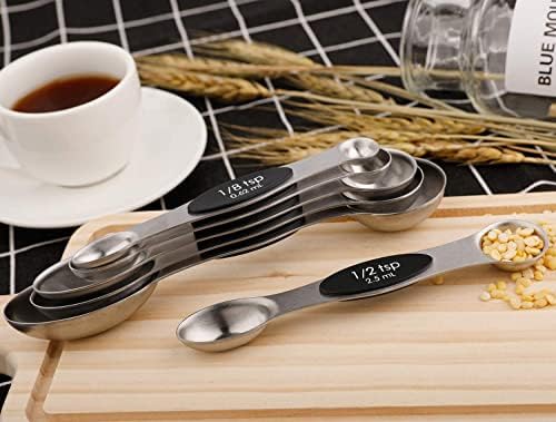 Magnetic Measuring Spoons Stainless Steel Set of 6 Dual Sided StackableTeaspoon and Tablespoon for Measuring Dry and Liquid Ingredients