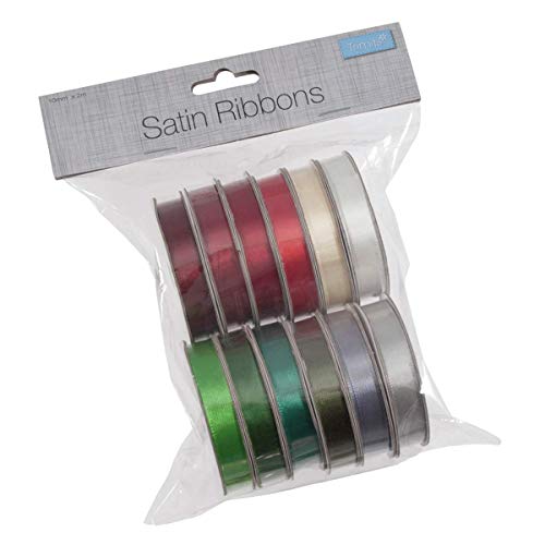 Trimits Christmas Satin Ribbon Bundle, 100% Polyester, Festive Colours, 2m x 10mm, TTRB002, 12 reels - Image 3