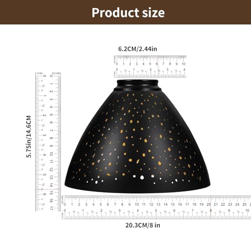 Image of Metal Lamp Shade, 8 inch Metal Etched Stars Lamp Shade Pattern 2 1 /4 inch Fitter