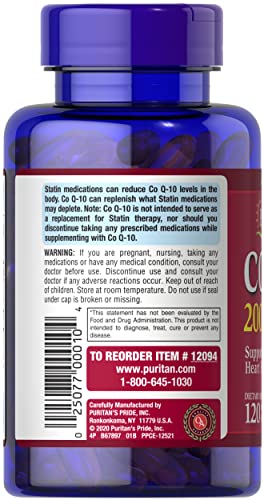 Puritans Pride Coenzima CO Q10 200mg 120 Cápsulas, Produto Importado