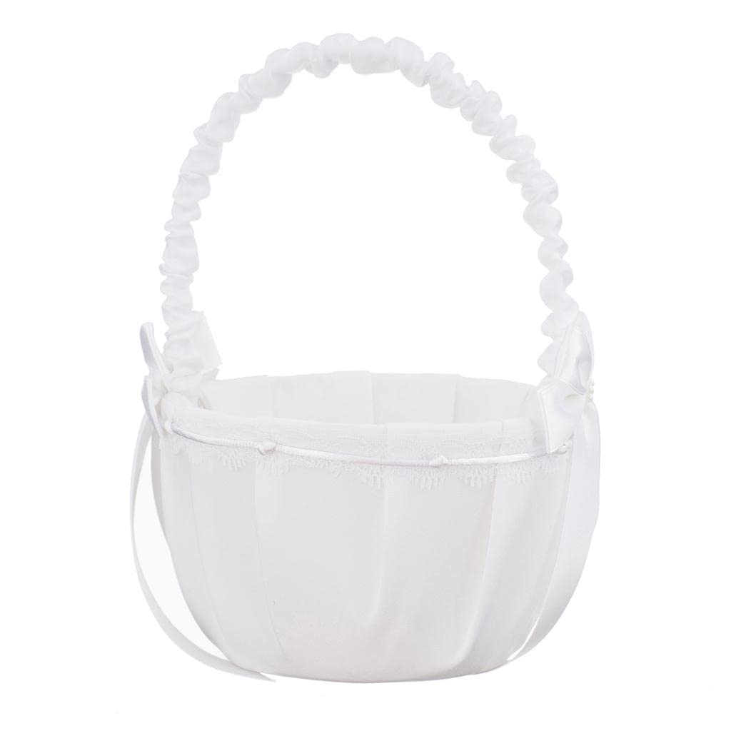 Romantic Bowknot White Satin Wedding Ceremony Party Flower Girl Basket |Home & Garden | Wedding Supplies | Ring Pillows & Flower Baskets|1 x Flower Girl Basket-image-30