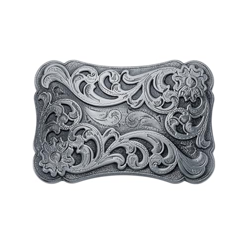 PH PandaHall Hebilla de cinturón floral, hebilla de cinturón de vaquero grabada occidental, hebilla cuadrada para cinturones de 1.6 pulgadas, para hombres y mujeres, jeans, bodas, plata envejecida