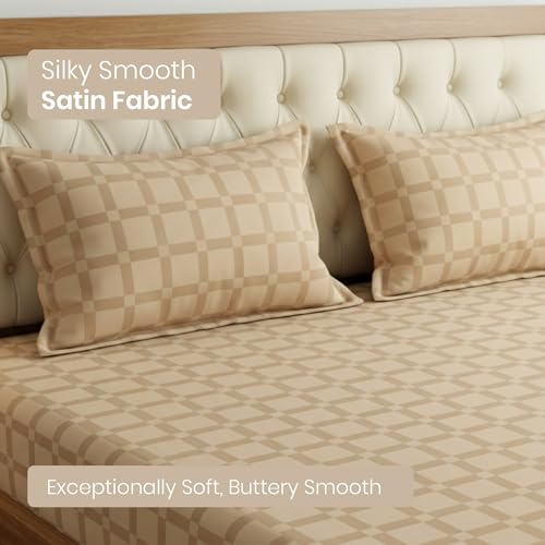 Image of Mush Satin Bedsheet King Size with 2 Pillow Case | 400 TC Bedsheets for King Size Bed | Cooling, Soft & Breathable Satin Bed Sheet, Premium Bedsheets Kingsize (Royal Beige, Jacquard Collection)