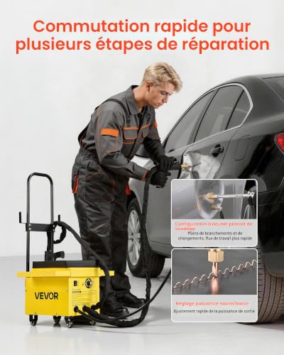 VEVOR Tire Clou Carrosserie 4,5 kW Kit Débosselage Carrosserie Soudage Goujons pour Réparation Bosses Voiture, avec 2 Pistolets Soudage, 6 Modes, Poignée Allongée, Siège Rembourré, Porte-accessoires – vue 7