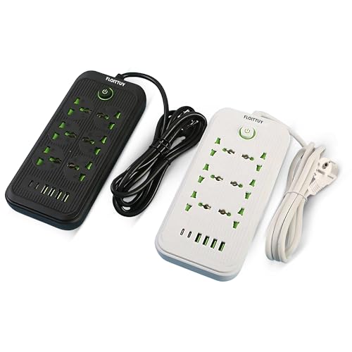 Image of FLOITTUY 6‑Outlet Extension Board with 4 USB & 2 Fast Charging Type-C Port | Wall Mountable Extension Board | 2500W Multi Plug Extension Cord for Home & Office | Surge Protector Power Strip