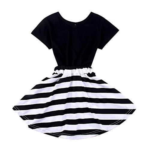 Baby World Baby Girls Fashion Dresses Sets Black Top+Strip Skirt 2 Pcs Outfit