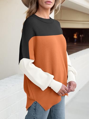 Image of ANRABESS Women Oversized Sweaters Batwing Long Sleeve 2026 Fall Outfits Crewneck Casual Knit Side Slit Fashion Pullover Top
