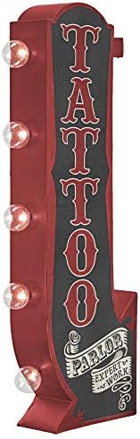 American Art Decor Vintage LED Marquee Wall Decor - Battery Operated Metal Wall Art With LED Light Bulbs - Retro Sign for Bar, Man Cave, Garage, Game Room & More (Tattoo Parlor, 25” x 3” x 10”)