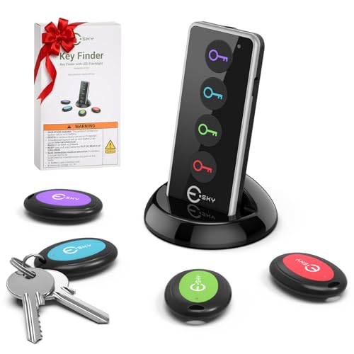 Esky Schlüsselfinder, Schlüssel Finder Pfeifen mit RF Wireless Key Finder mit LED-Taschenlampe Item Tracker Schlüsselanhänger Piepser für Schlüssel Brieftasche Handy Gepäck 4 Empfängern