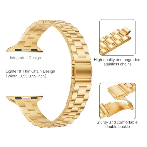 BesBand Thin Watch Strap Compatible with Apple Watch Band, iWatch Series 11 SE 10 9 8 7 6 5 4 3 2 1 Ultra, Metal Stainless Steel Slim Bracelet Women (42mm 41mm 40mm 38mm, Gold) by BesBand - Image 4